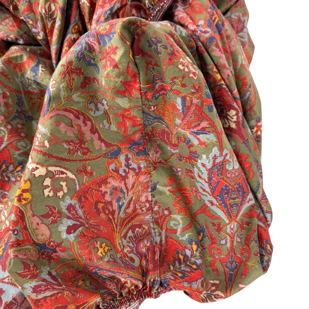 Ralph Lauren Galahad Queen Size Fitted Sheet Red Floral Paisley Cotton Sateen